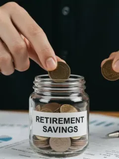 Hands placing coins into a retirement savings jar for 2026, symbolizing future financial planning.