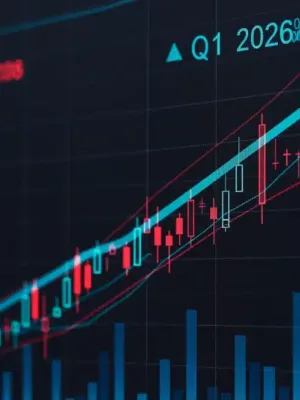 Dynamic stock market charts illustrating Q1 2026 investment growth