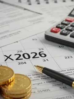 Calendar showing 2026 with tax forms and calculator, symbolizing upcoming IRS tax code changes