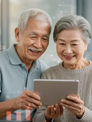 Senior couple reviewing 2026 Social Security benefits on tablet