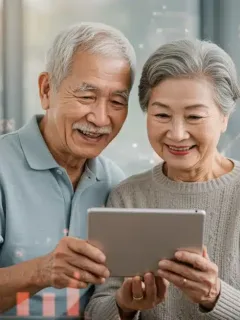 Senior couple reviewing 2026 Social Security benefits on tablet