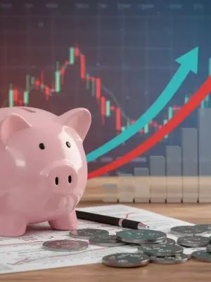 Piggy bank amidst rising inflation charts, symbolizing challenges to retirement savings