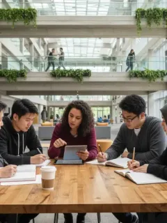 Students collaborating in a modern competency-based education setting