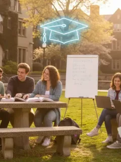 Students on campus discussing studies, representing Pell Grants 2026 impact on higher education access.