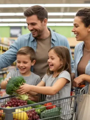 Family grocery shopping with SNAP benefits in 2026
