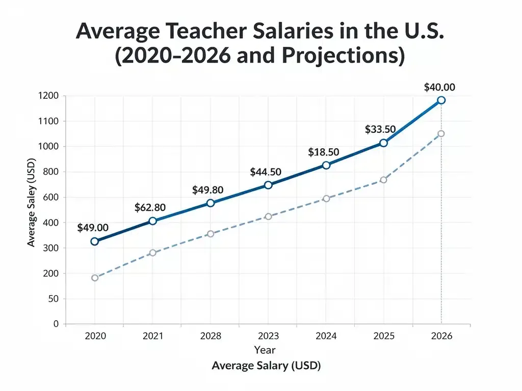 Graph showing projected US teacher salary growth through 2026