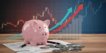 Piggy bank amidst rising inflation charts, symbolizing challenges to retirement savings