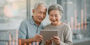 Senior couple reviewing 2026 Social Security benefits on tablet