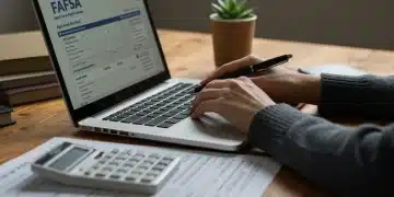 Student completing FAFSA application on laptop with financial documents