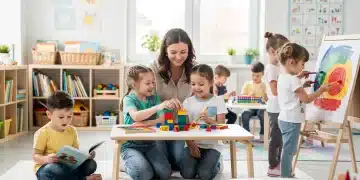 Children learning in a modern early childhood education classroom