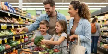 Family grocery shopping with SNAP benefits in 2026