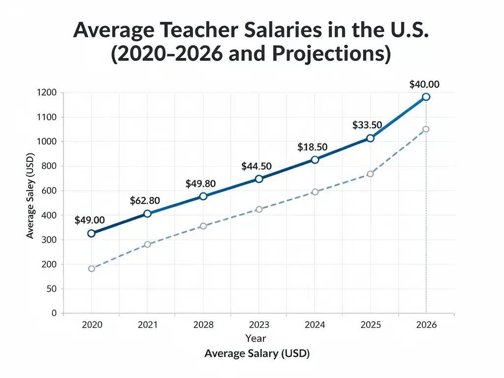 Graph showing projected US teacher salary growth through 2026
